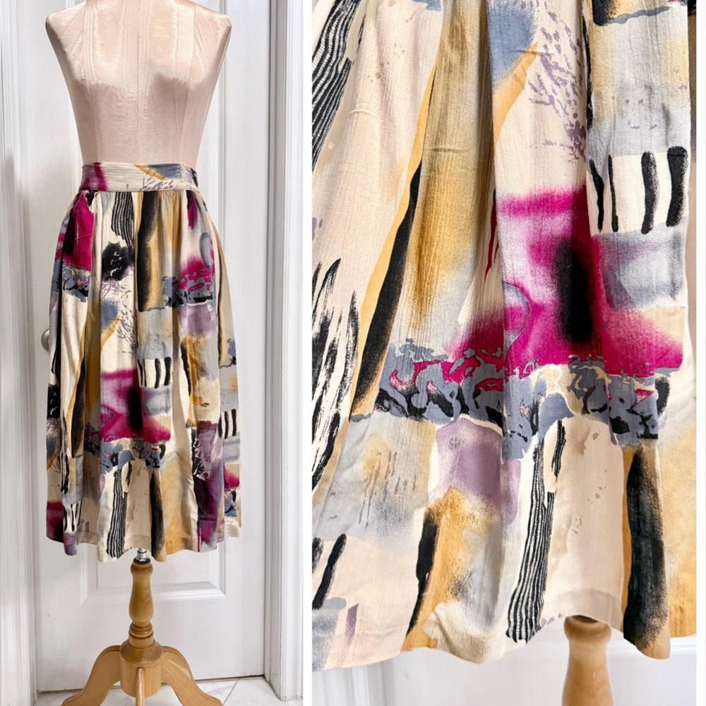 VTG Mid Century Abstract Art Print  Multicolor Midi Skirt